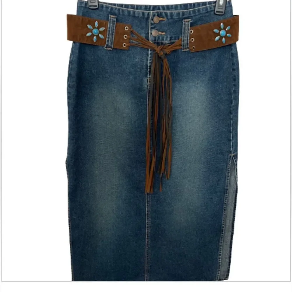 Vintage‎ Y2K Squeeze by Stephen Hardy side slit midi blue jean skirt - 9/10